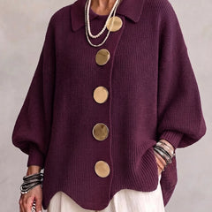 Oversized Collared Cardigan With Large Metal Buttons