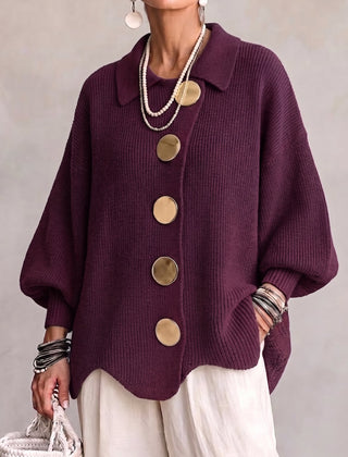 Oversized Collared Cardigan With Large Metal Buttons