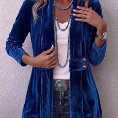 Vintage Lapel Button-Accent Long Sleeve Open Front Jacket