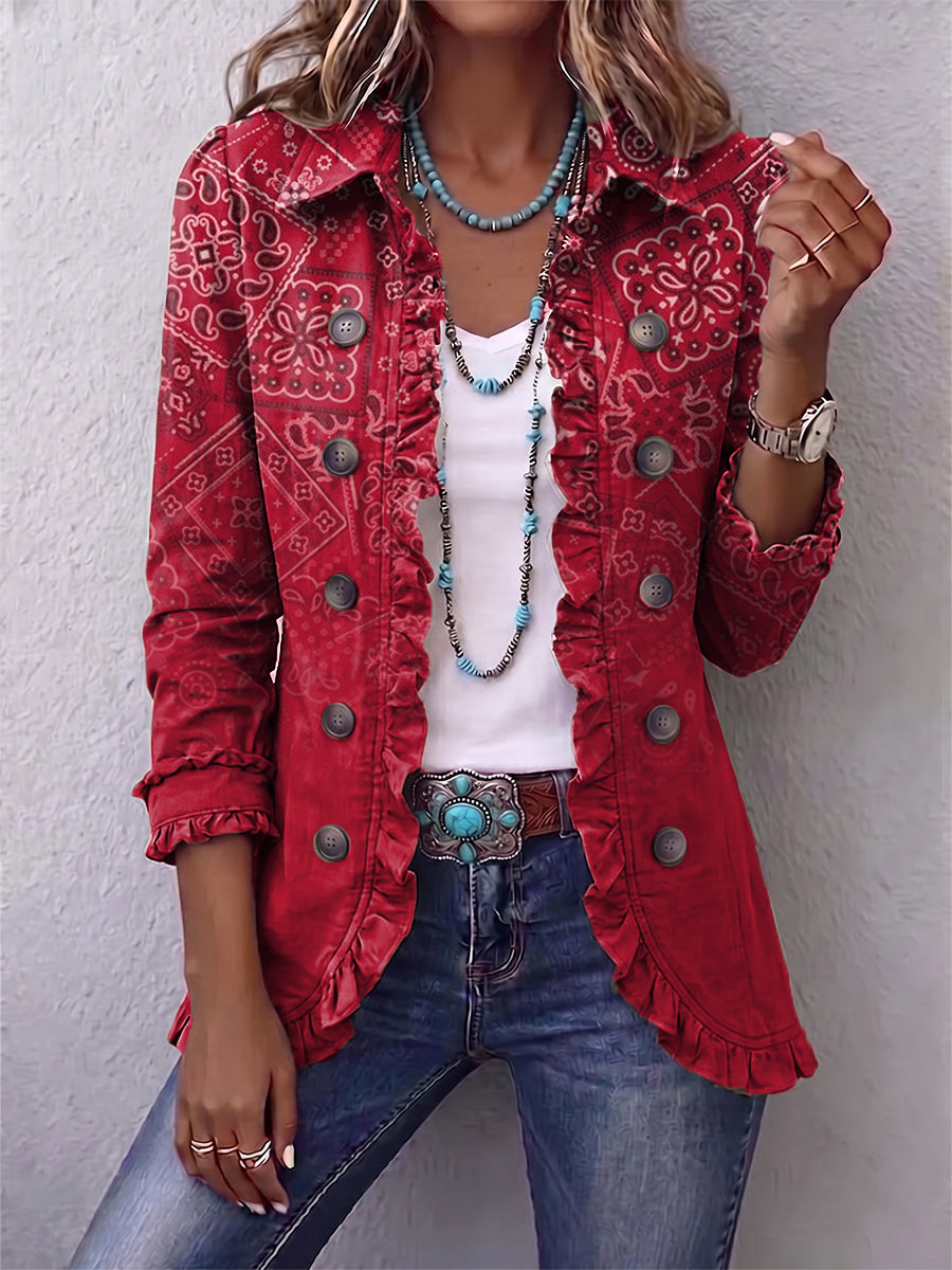 Bohemian Paisley Ombré Print Ruffled Jacket
