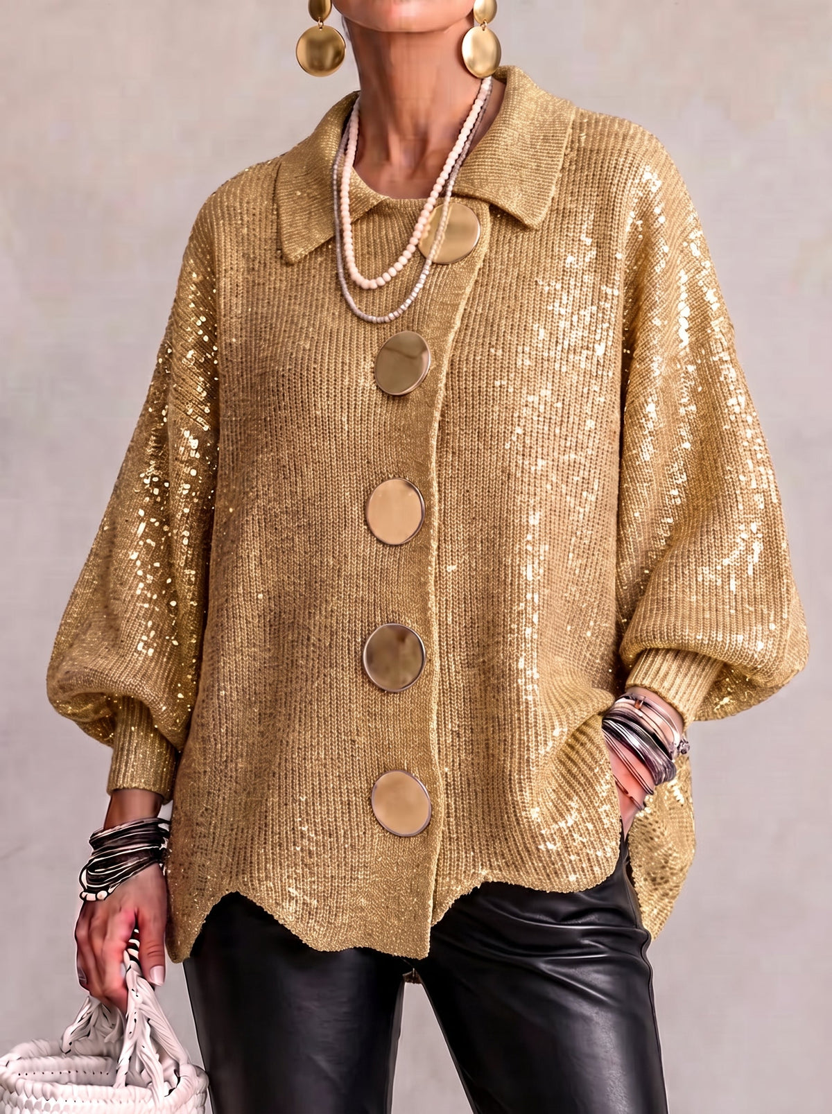 Oversized Collared Button Cardigan