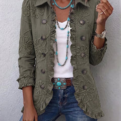 Boho-Chic Floral Utility Ruffled Trim Jacket