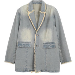 Vintage-Style Oversized Blazer with Raw Edges
