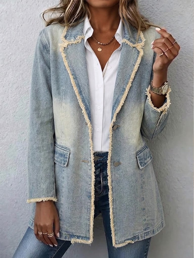 Vintage-Style Oversized Blazer with Raw Edges