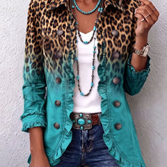 Leopard Ombre Ruffle Blazer Jacket