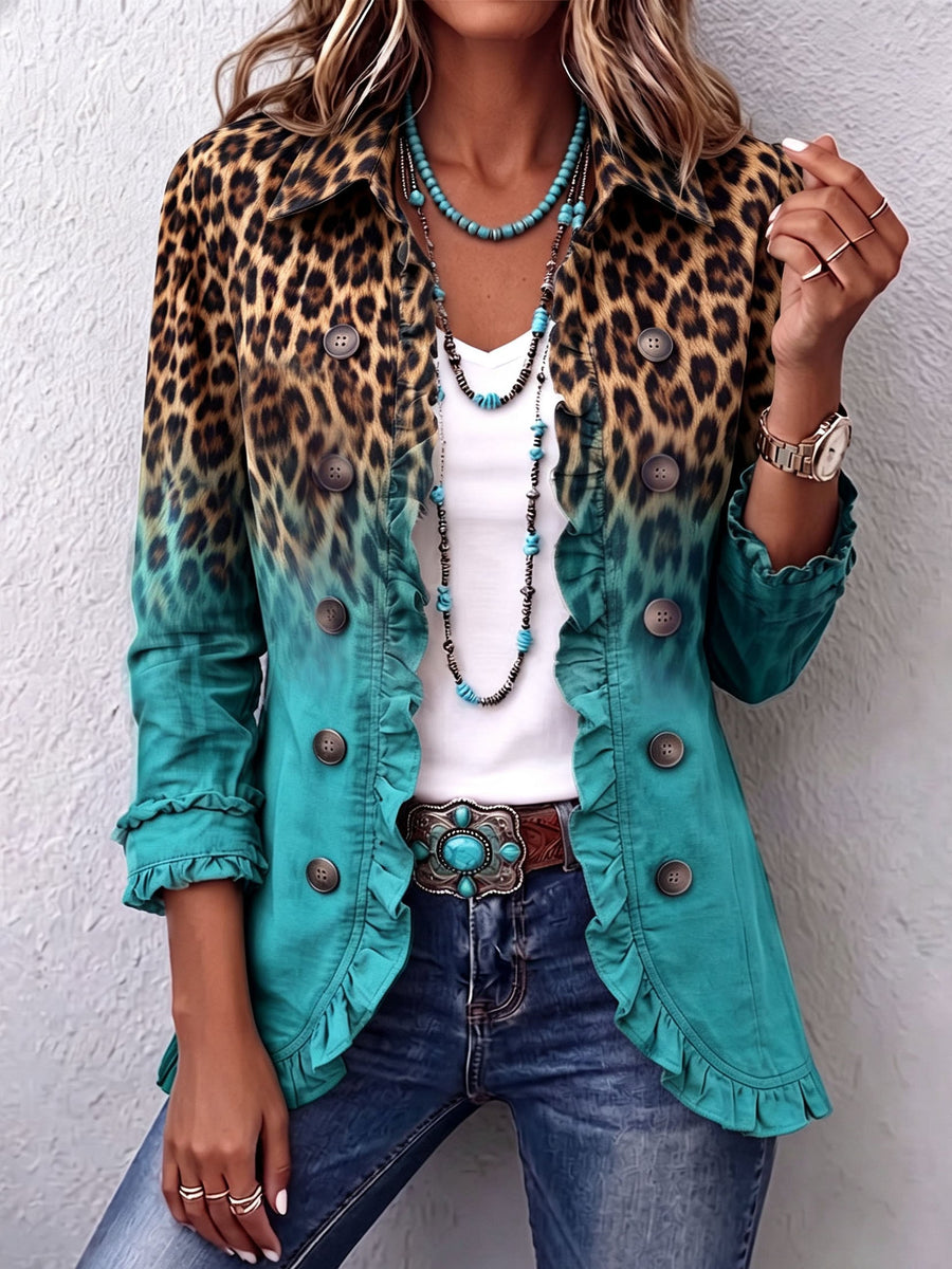 Leopard Ombre Ruffle Blazer Jacket