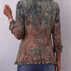 Vintage Gradient Textured Print Ruffle Jacket