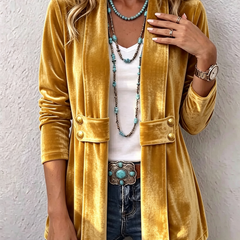 Vintage Lapel Button-Accent Long Sleeve Open Front Jacket