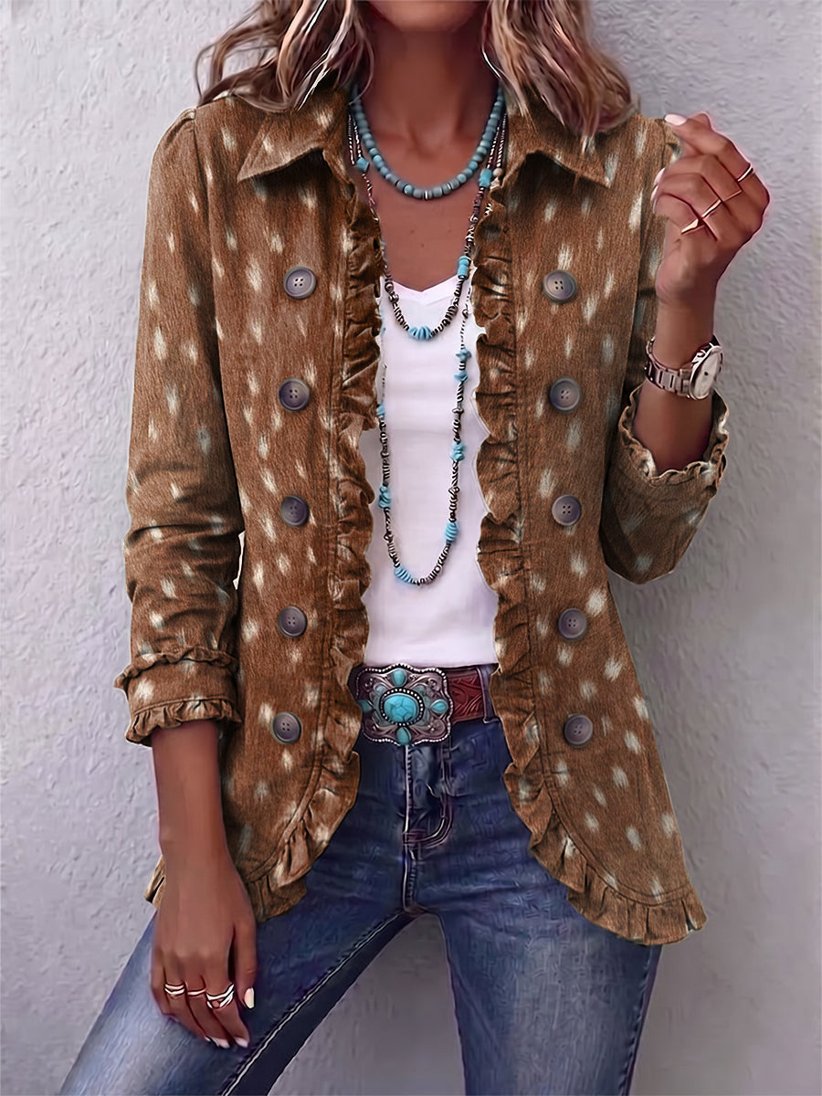 Bohemian Animal-Print Ruffled Jacket
