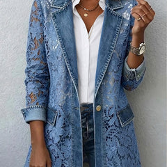 Blazer Jacket with Floral Lace Paneling