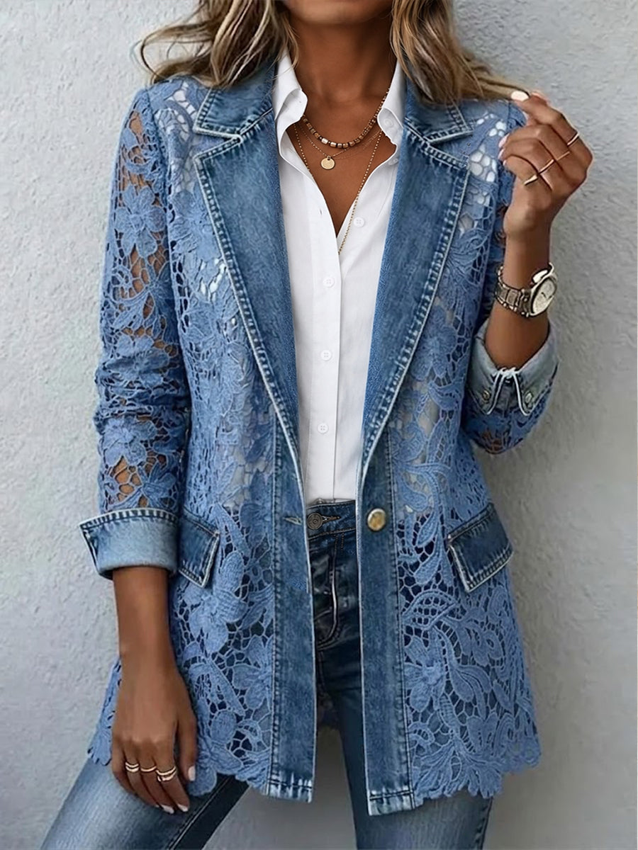 Blazer Jacket with Floral Lace Paneling