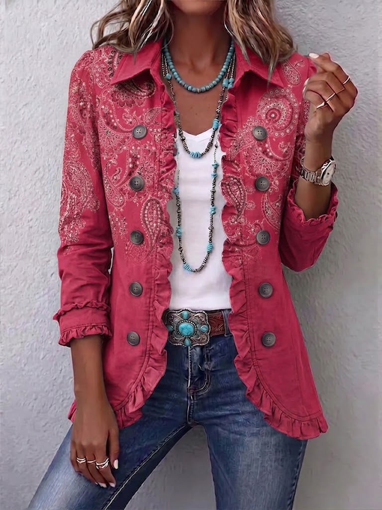 Vintage Paisley Print Ruffled Jacket