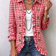 Gingham Ruffled Button-Down Jacket