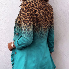 Leopard Ombre Ruffle Blazer Jacket