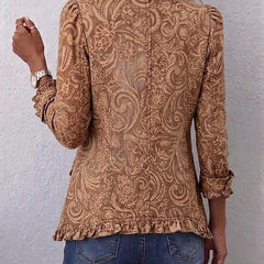 Vintage Bohemian Floral Print Ruffled Jacket