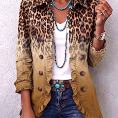 Leopard Ombre Ruffle Blazer Jacket