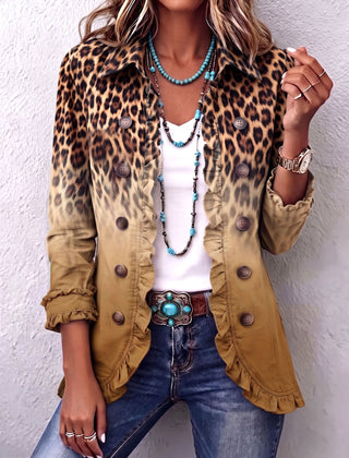 Leopard Ombre Ruffle Blazer Jacket