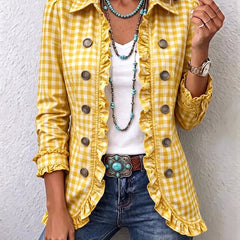 Gingham Ruffled Button-Down Jacket