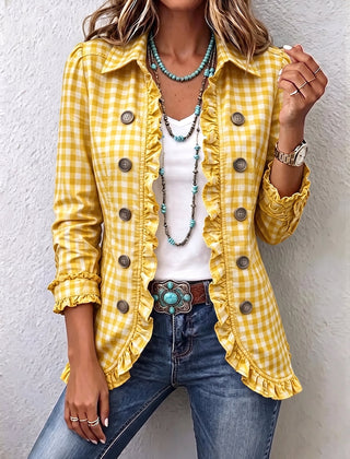 Gingham Ruffled Button-Down Jacket