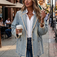 Vintage-Style Oversized Blazer with Raw Edges