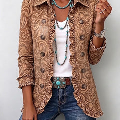 Vintage Bohemian Floral Print Ruffled Jacket