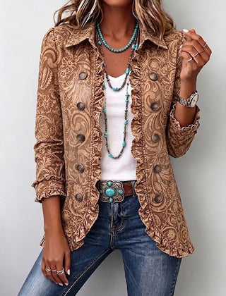 Vintage Bohemian Floral Print Ruffled Jacket