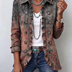 Vintage Gradient Textured Print Ruffle Jacket