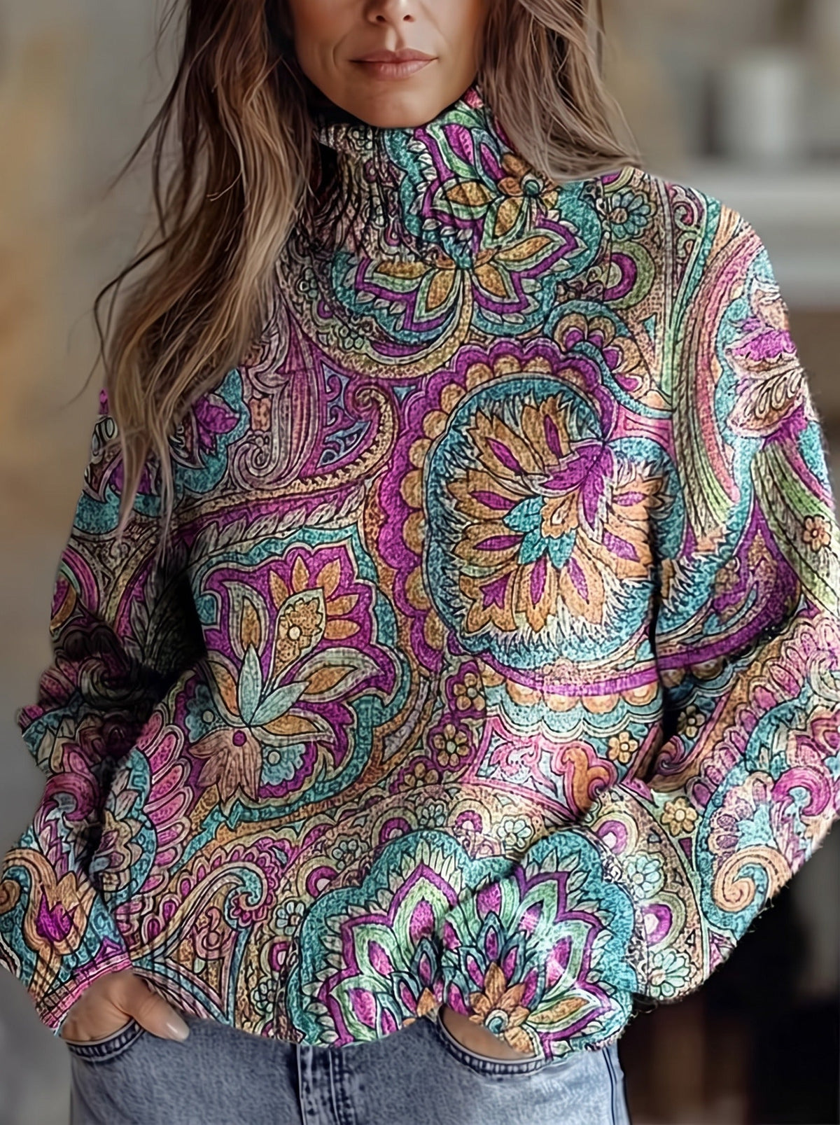 Jewel Paisley Turtleneck