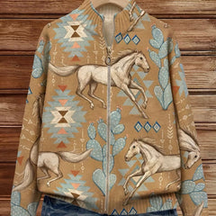 Desert Horse and Cactus Zip Cardigan