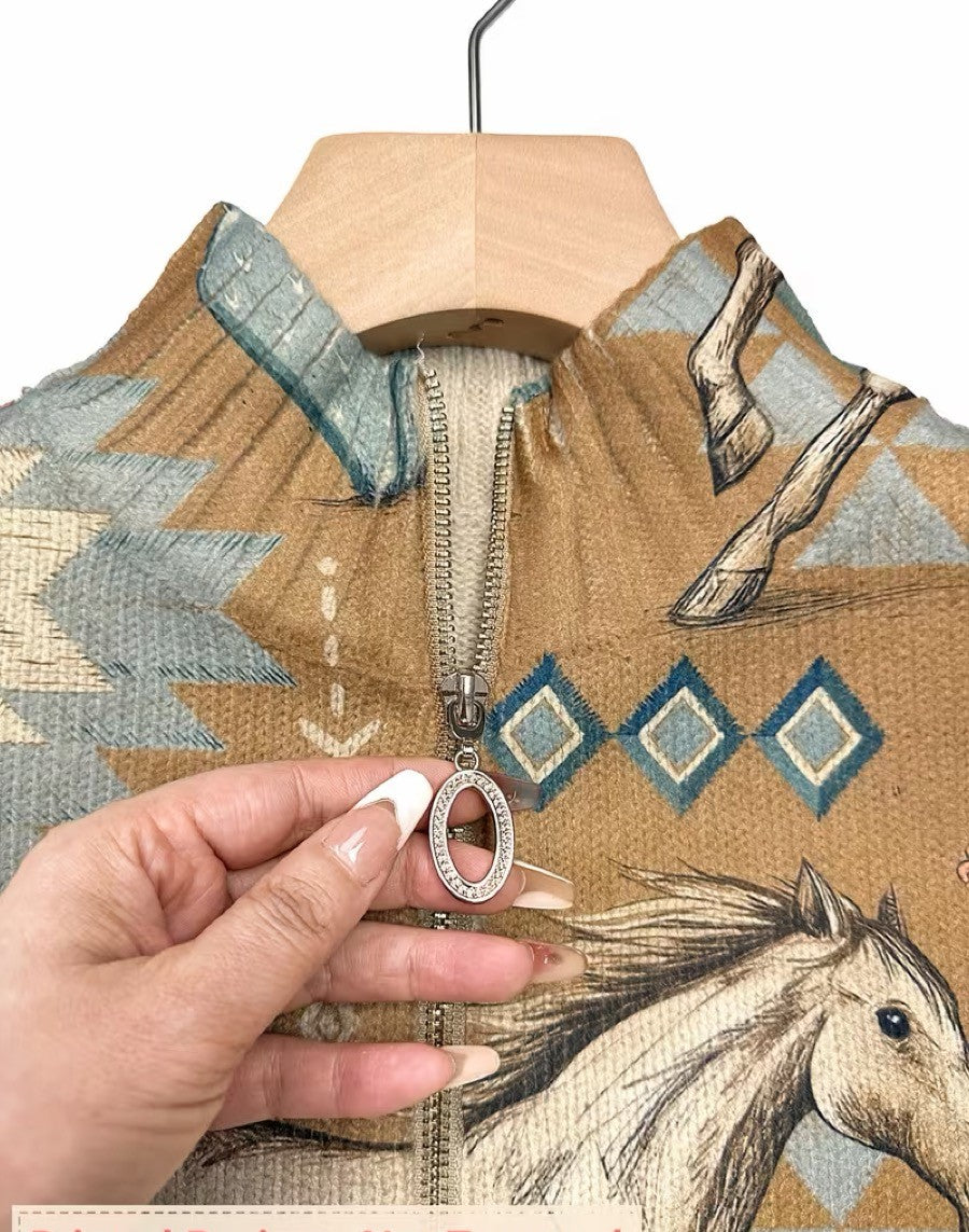 Desert Horse and Cactus Zip Cardigan