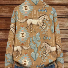 Desert Horse and Cactus Zip Cardigan
