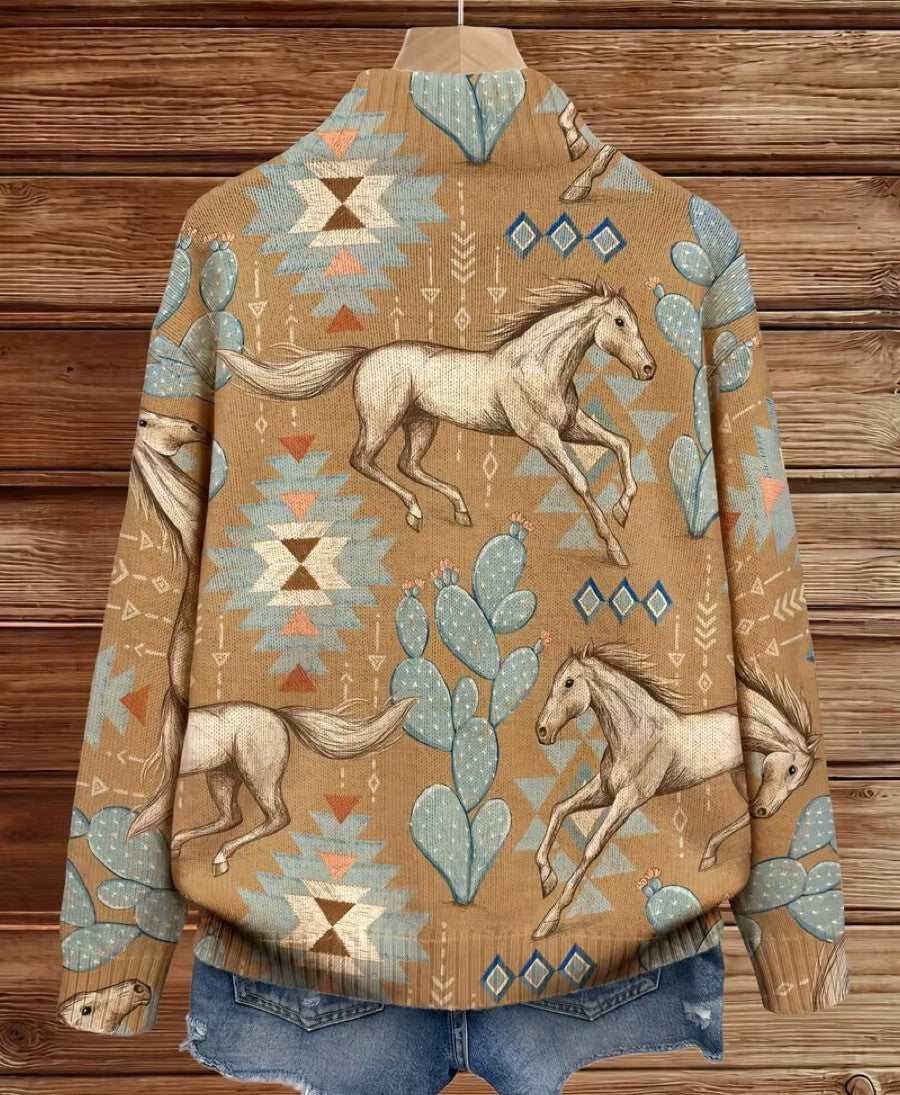 Desert Horse and Cactus Zip Cardigan