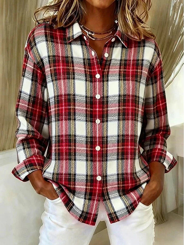 Vintage Plaid Button Front Blouse