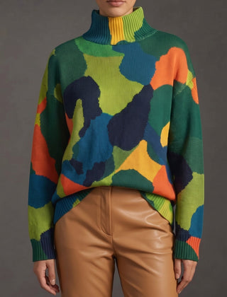 Abstract Color-Block Turtleneck