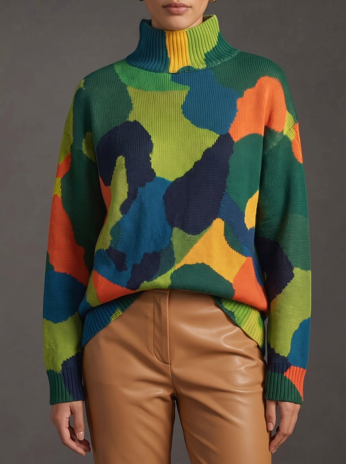 Abstract Color-Block Turtleneck