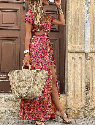 Sarisa | Boho-Print Gathered Maxi Dress