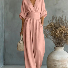 V-Neck High-Waist Jumpsuit