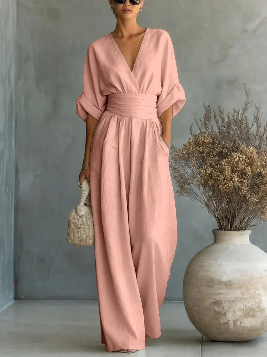 V-Neck High-Waist Jumpsuit