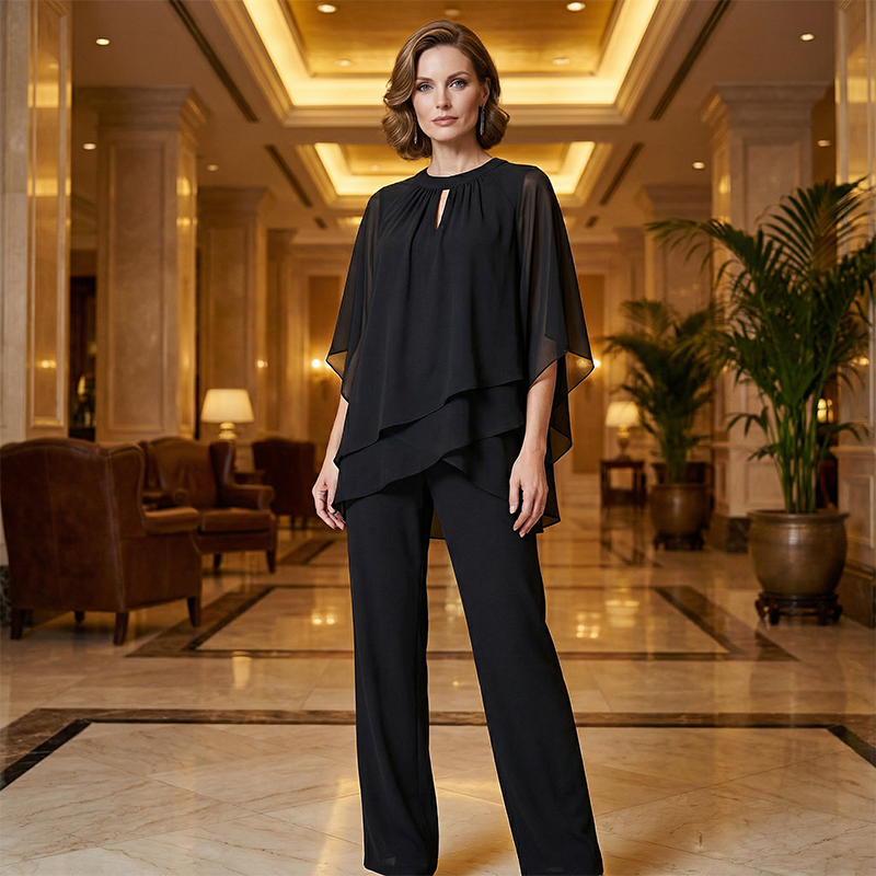 Asymmetric Layered Blouse and Wide-Leg Trouser Set