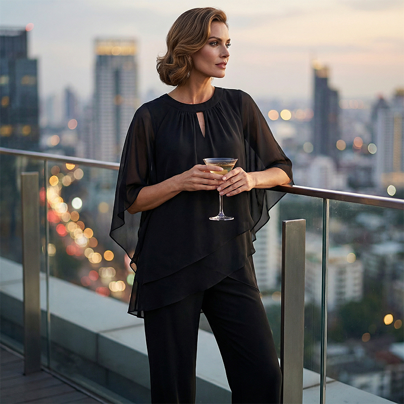 Asymmetric Layered Blouse and Wide-Leg Trouser Set