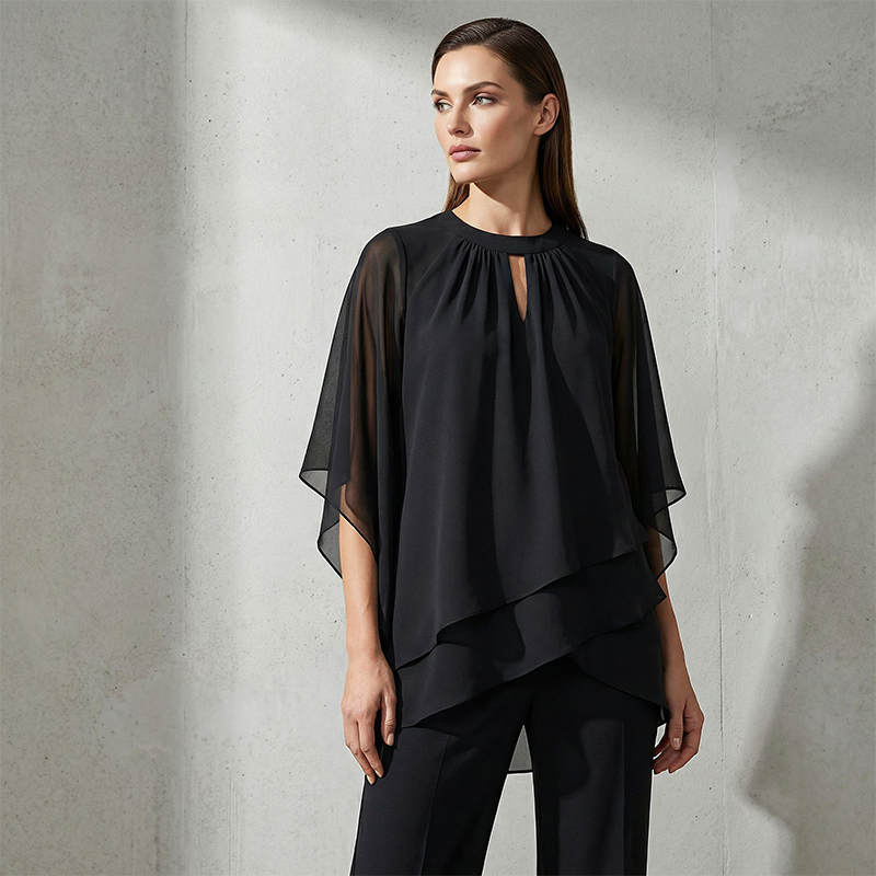Asymmetric Layered Blouse and Wide-Leg Trouser Set