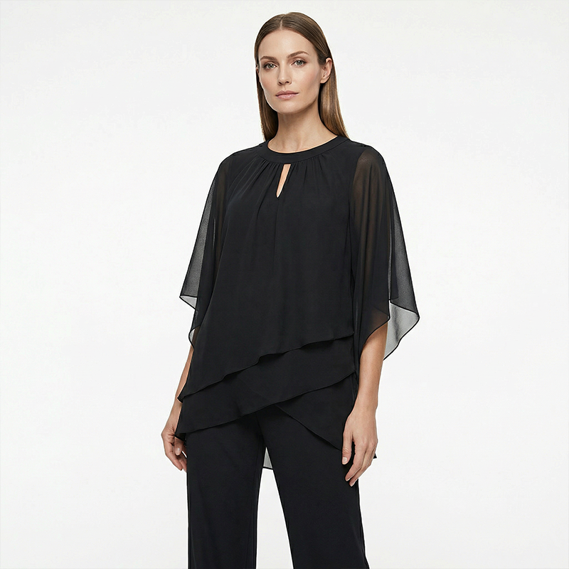 Asymmetric Layered Blouse and Wide-Leg Trouser Set