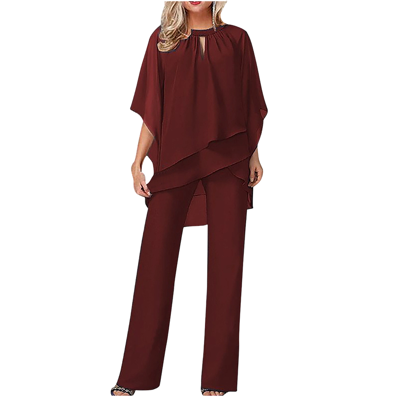 Asymmetric Layered Blouse and Wide-Leg Trouser Set