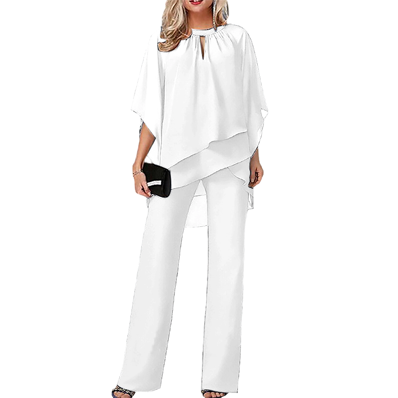 Asymmetric Layered Blouse and Wide-Leg Trouser Set