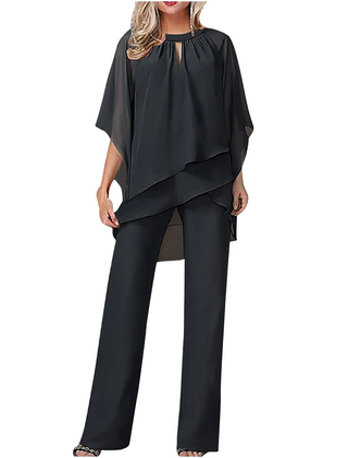 Asymmetric Layered Blouse and Wide-Leg Trouser Set