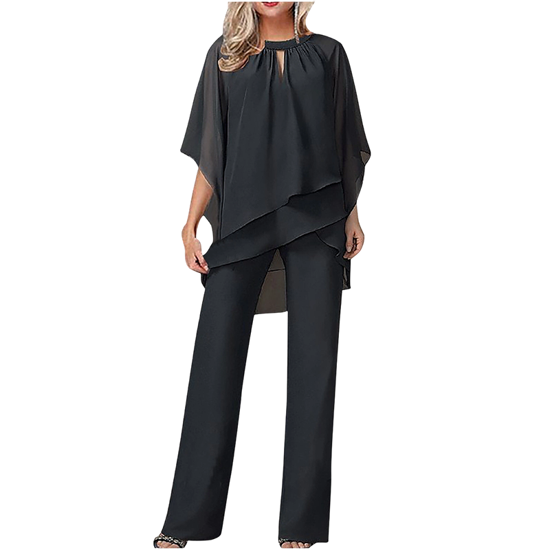 Asymmetric Layered Blouse and Wide-Leg Trouser Set