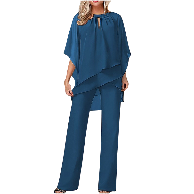 Asymmetric Layered Blouse and Wide-Leg Trouser Set