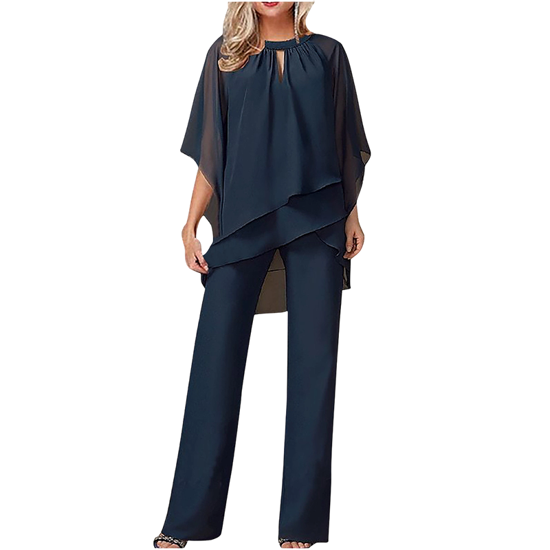 Asymmetric Layered Blouse and Wide-Leg Trouser Set
