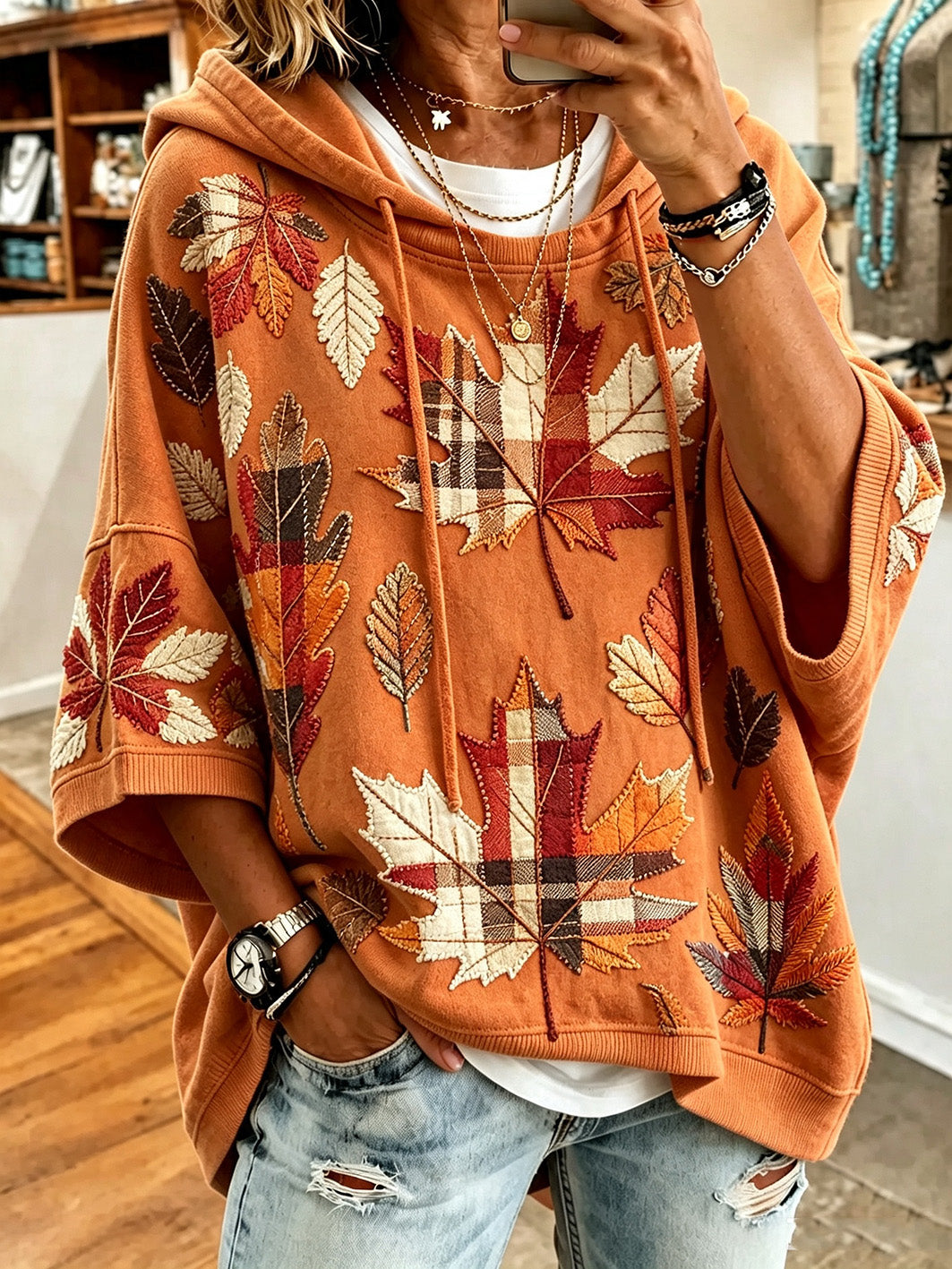 Autumn Leaf Print Oversized Hoodie