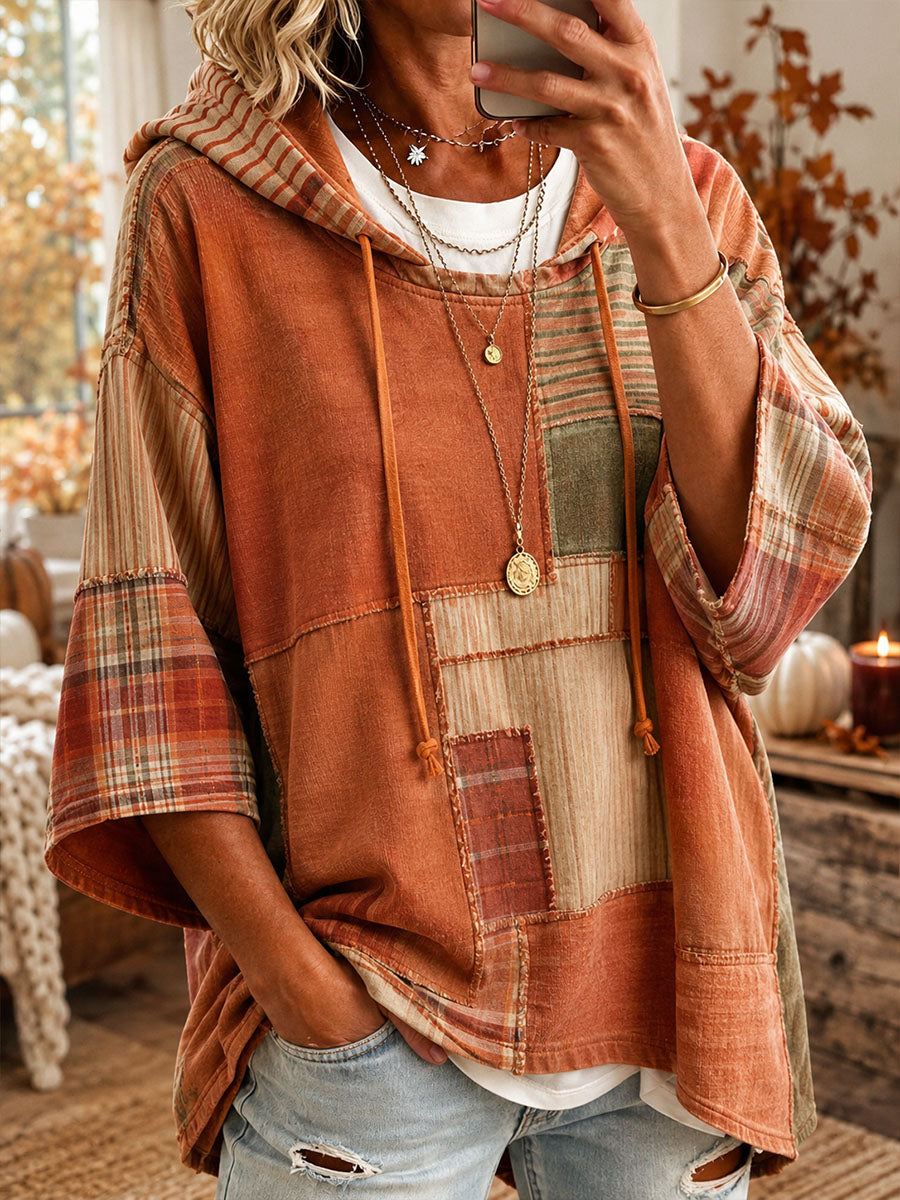 Autumn-Toned Patchwork Oversized Hoodie